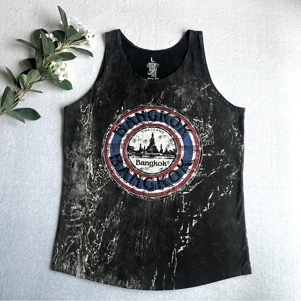 Chang Suk Sz L Men's Sleeveless T-Shirt Tank Top Bleach Dye Bangkok Thailand